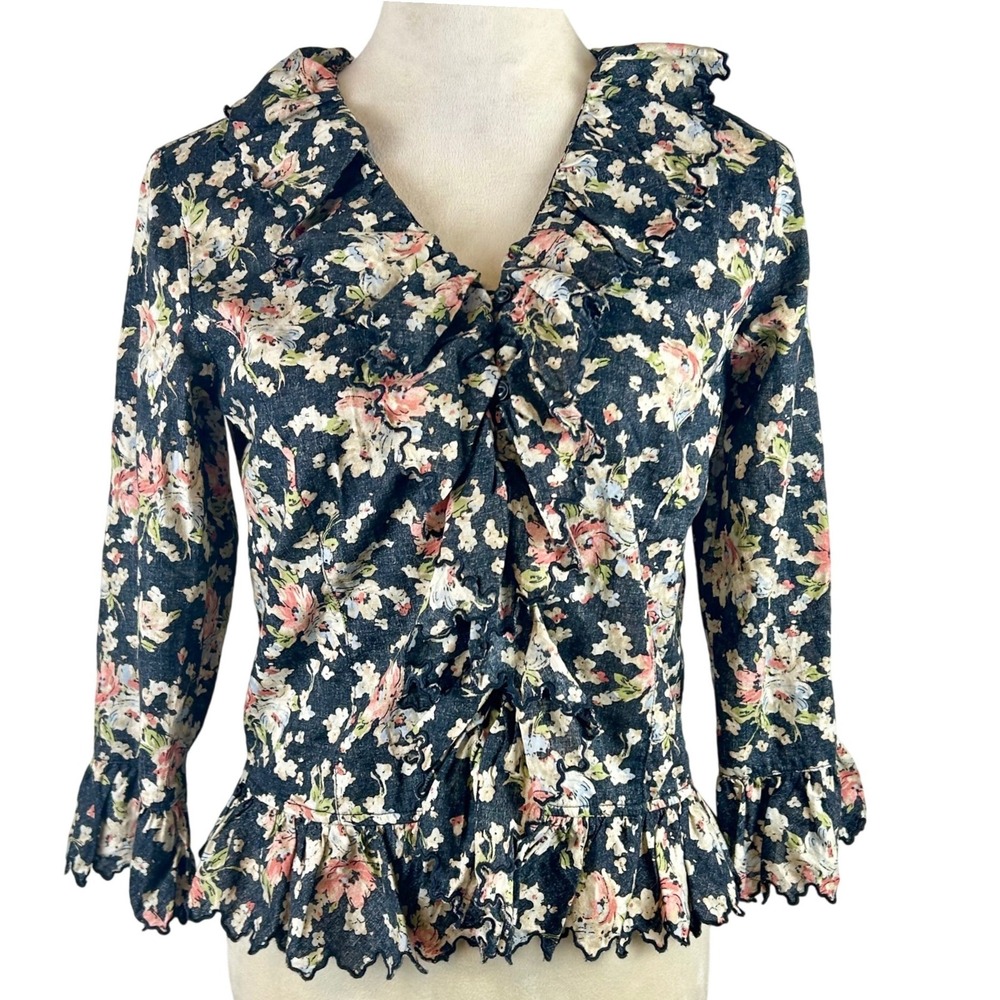 Lauren Ralph Lauren Cotton Floral Ruffle Peplum Blouse in Size Small